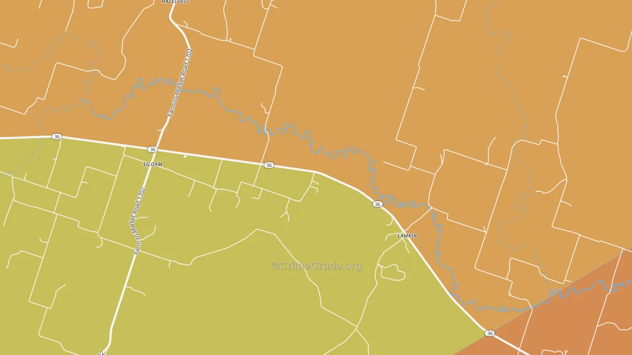 Siloam, TX Map of Theft Rates