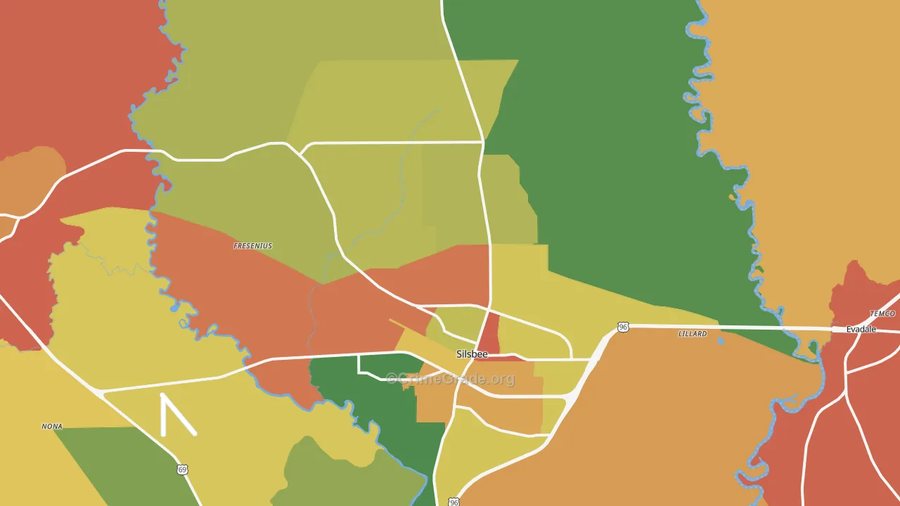 Silsbee, TX Map of Theft Rates