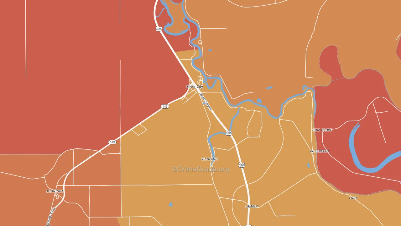 Silver City, MS Map of Theft Rates