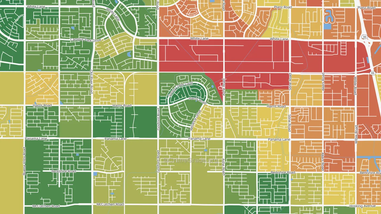 Silver Creek, Bakersfield, CA Map of Theft Rates