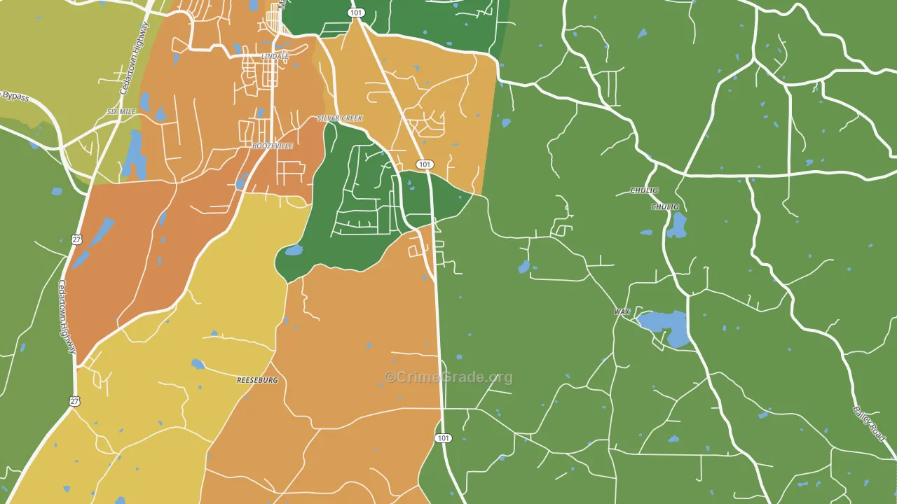 Silver Creek, GA Map of Theft Rates