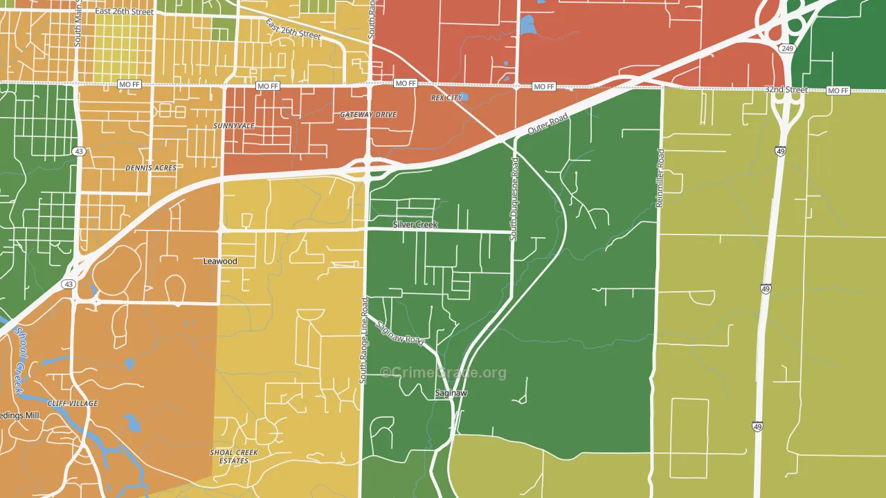 Silver Creek, MO Map of Theft Rates