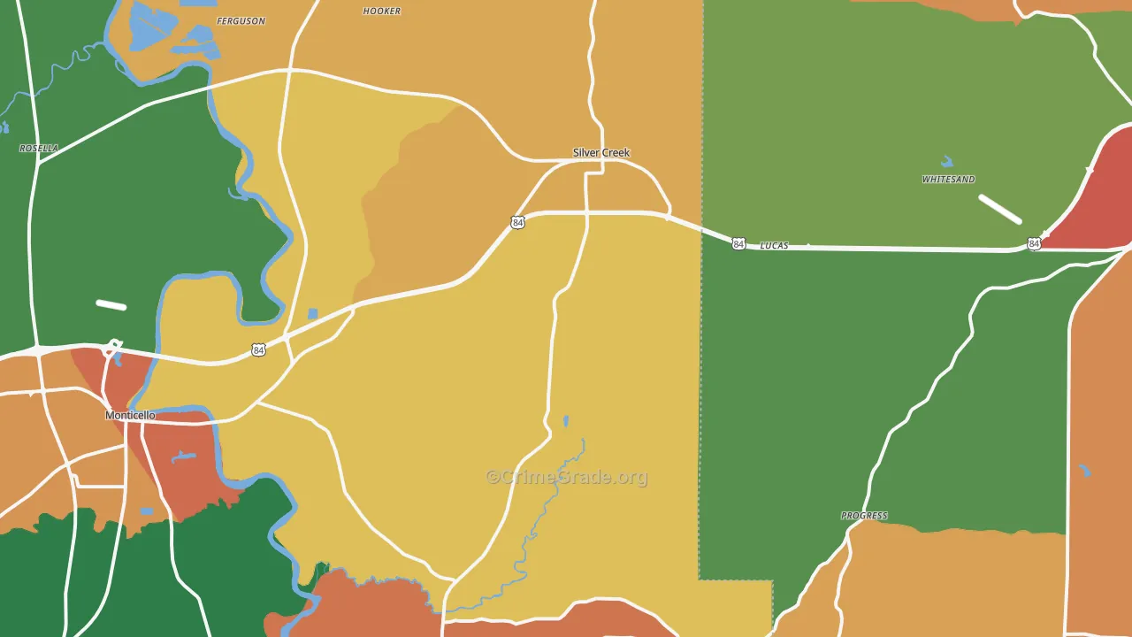 Silver Creek, MS Map of Theft Rates