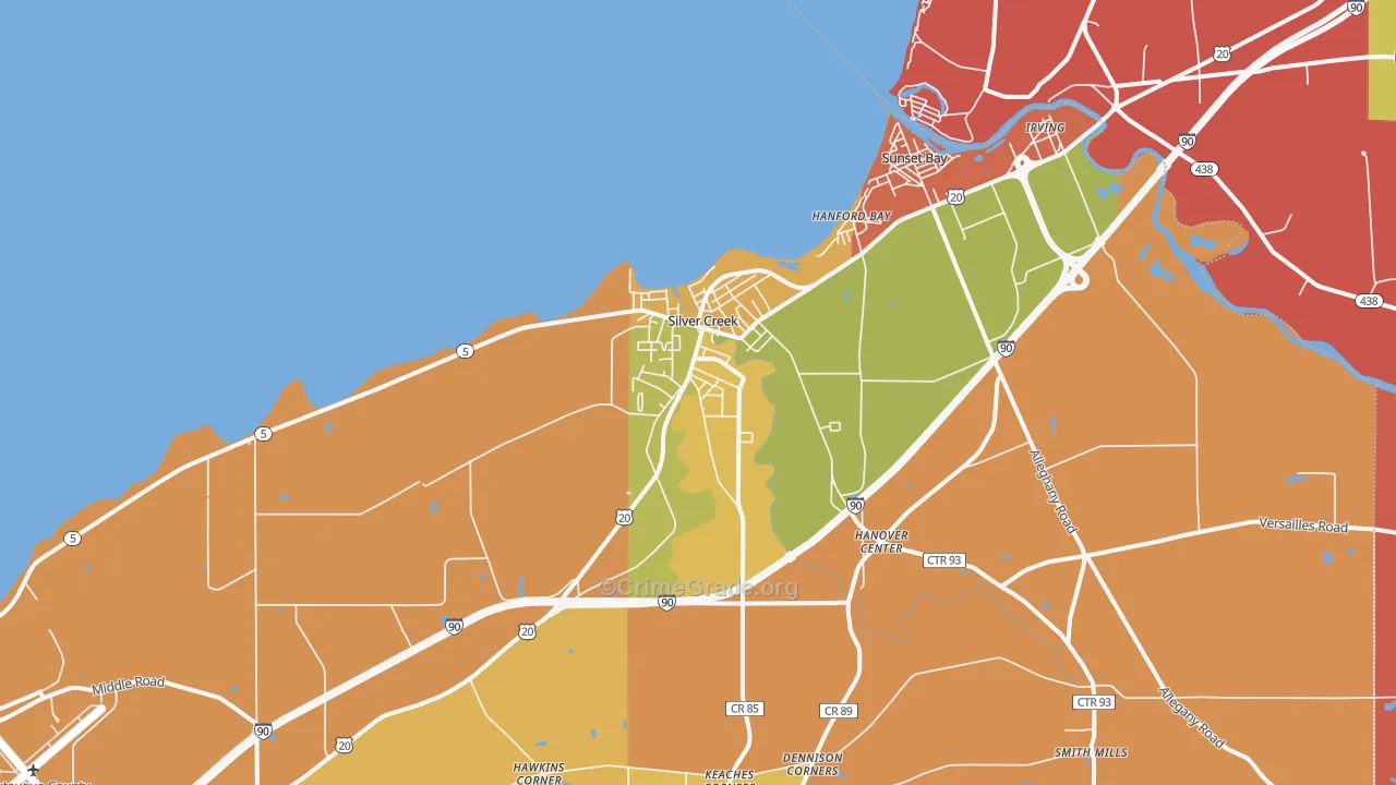 Silver Creek, NY Map of Theft Rates