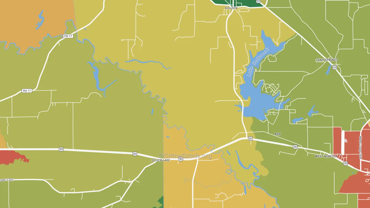 Silver Lake, TX Map of Theft Rates