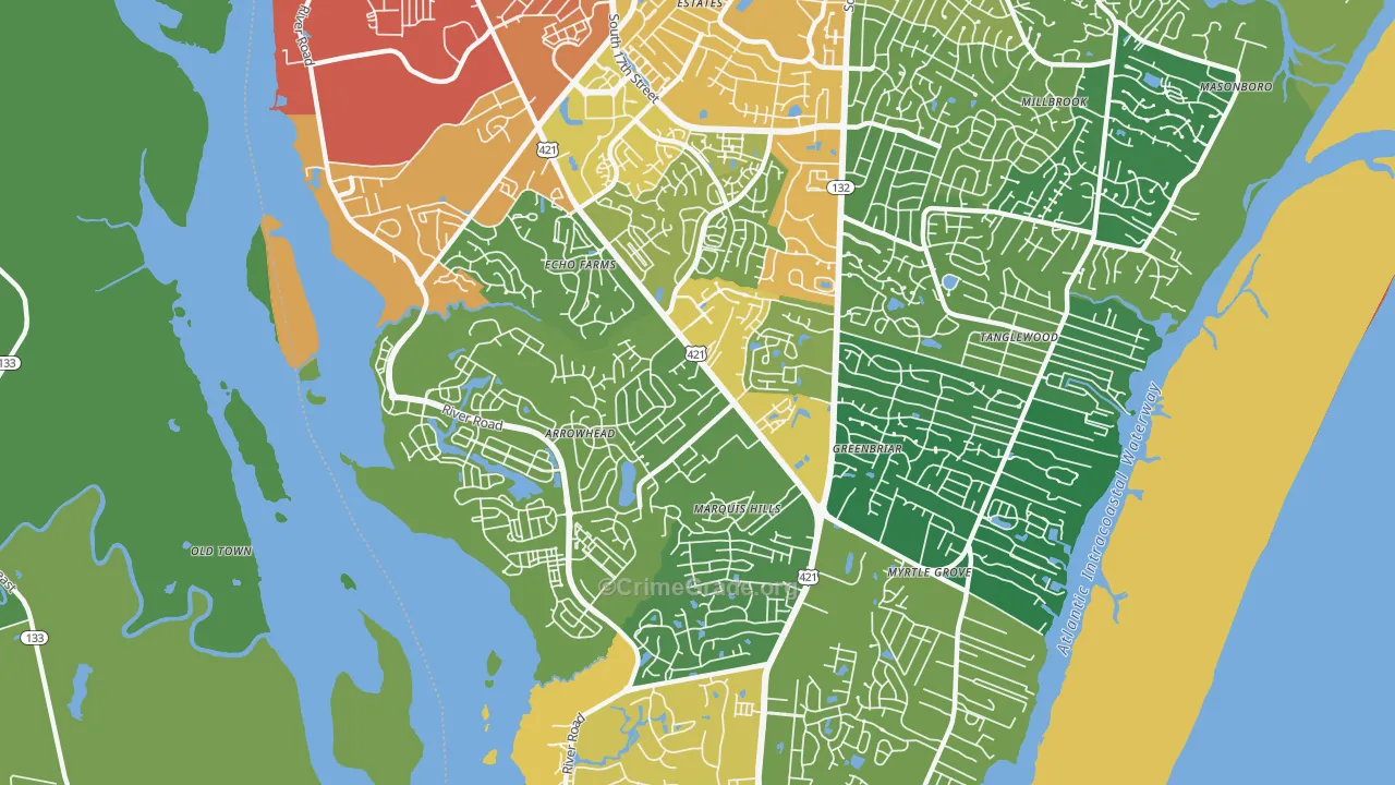 Silver Lake, Wilmington, NC Map of Theft Rates