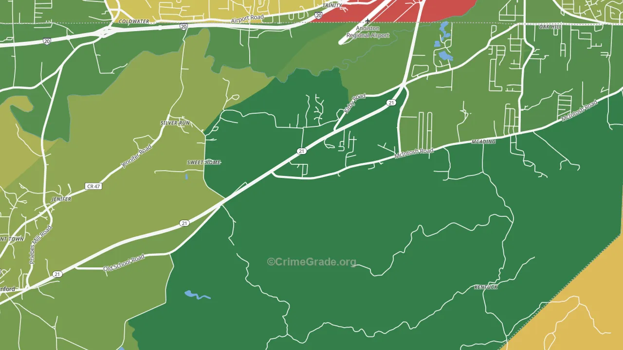Silver Run, AL Map of Theft Rates