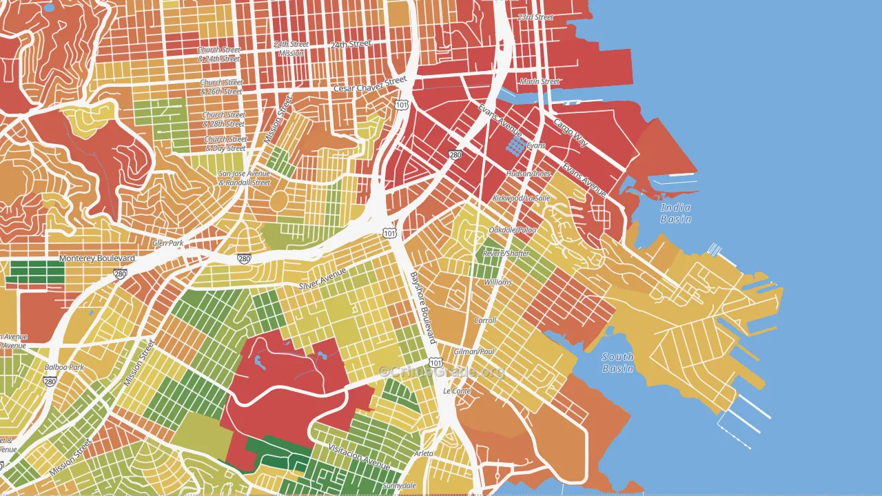 Silver Terrace, San Francisco, CA Map of Theft Rates