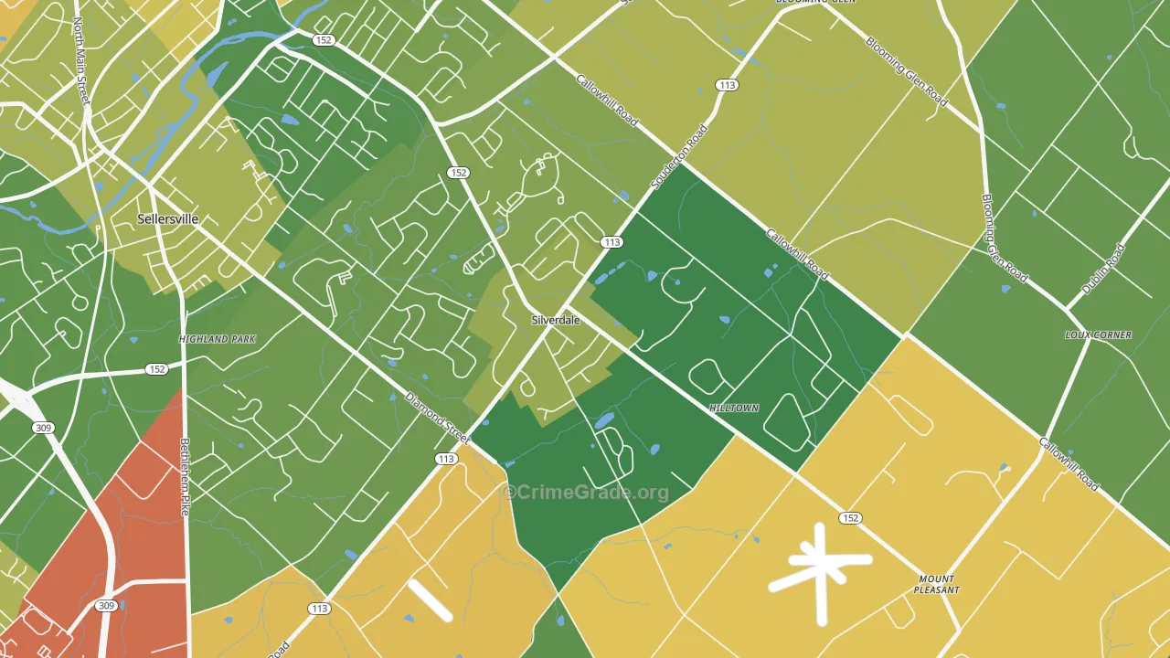 Silverdale, PA Map of Theft Rates