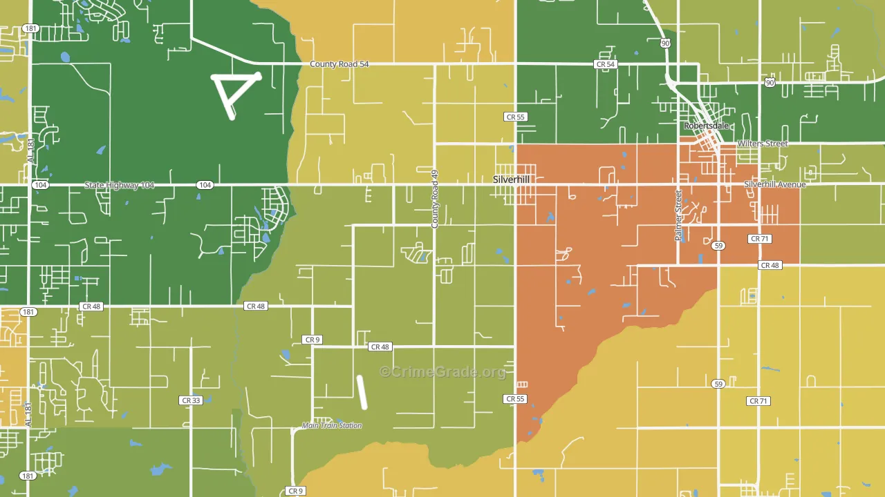 Silverhill, AL Map of Theft Rates