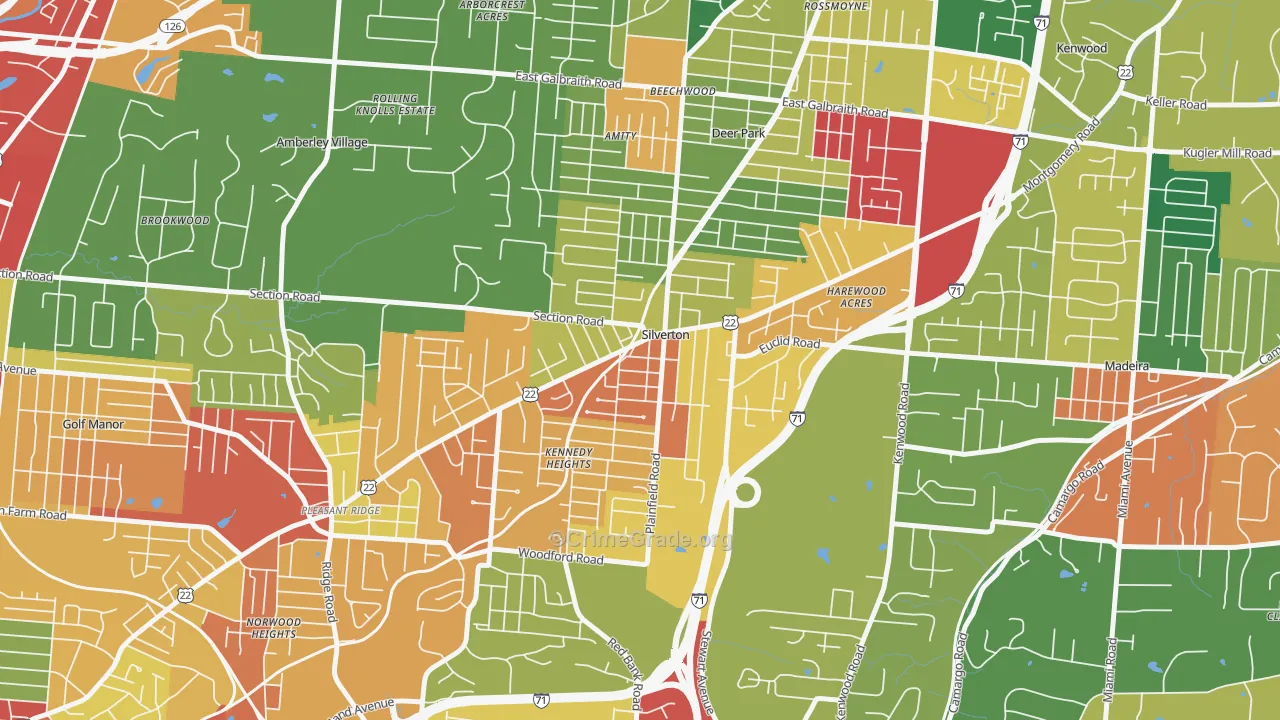 Silverton, OH Map of Theft Rates