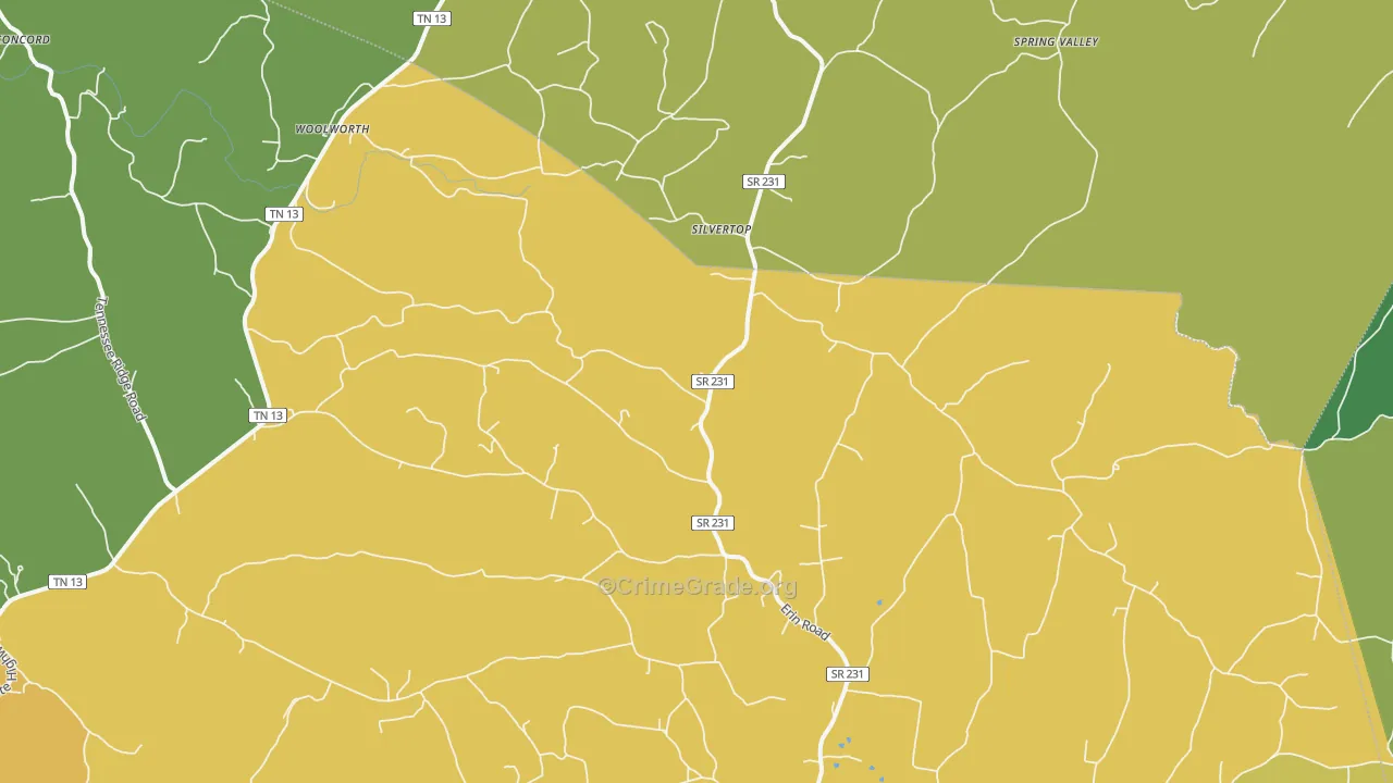 Silvertop, TN Map of Theft Rates