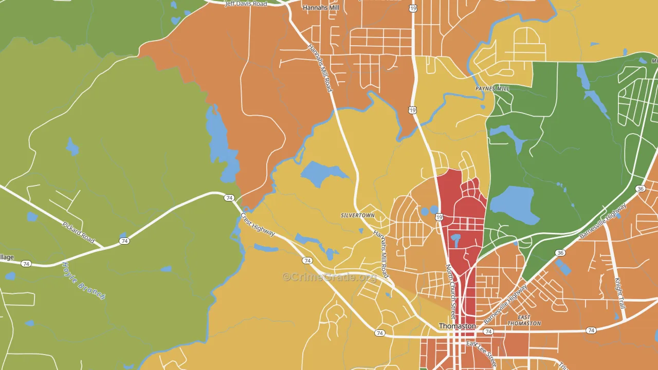 Silvertown, GA Map of Theft Rates