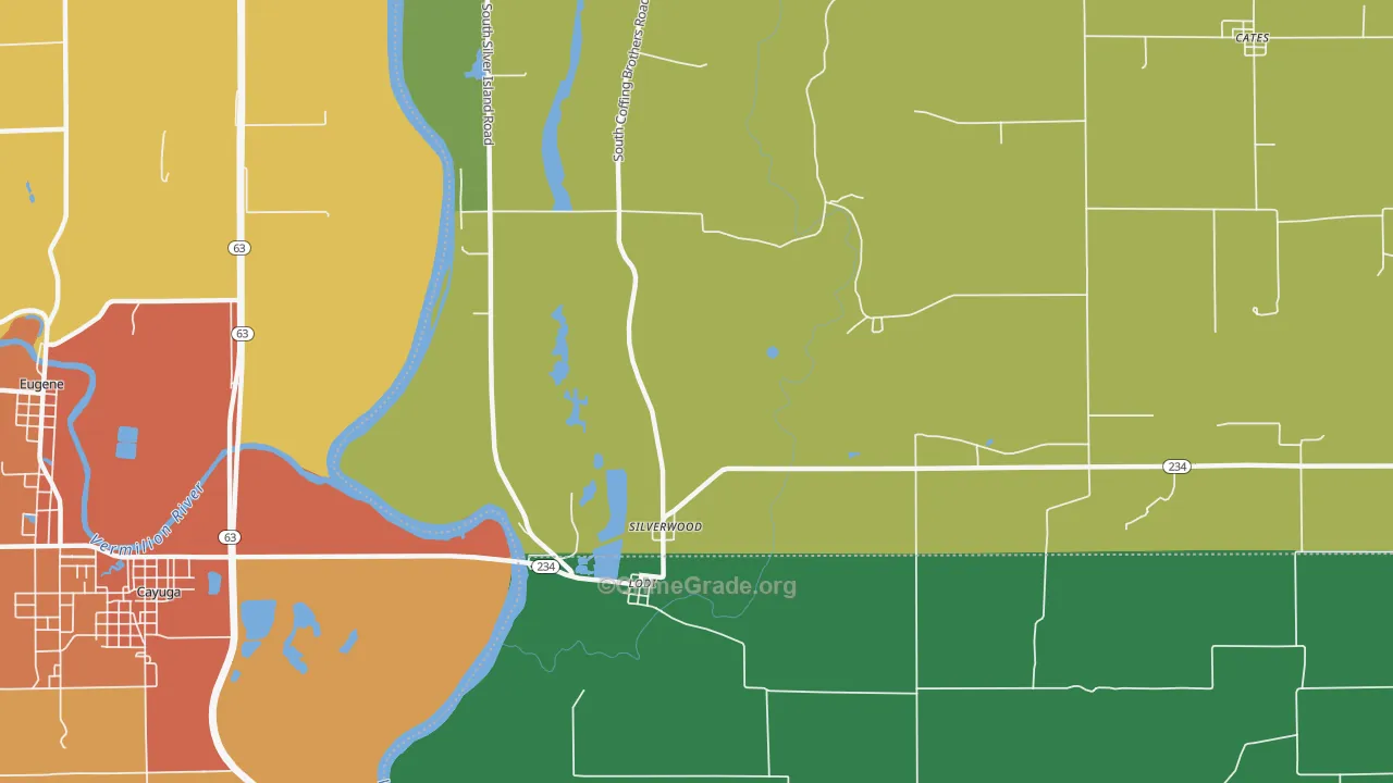 Silverwood, IN Map of Theft Rates