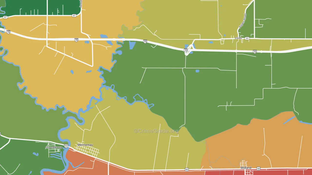 Silverwood, LA Map of Theft Rates