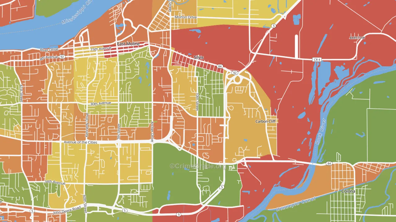 Silvis, IL Map of Theft Rates