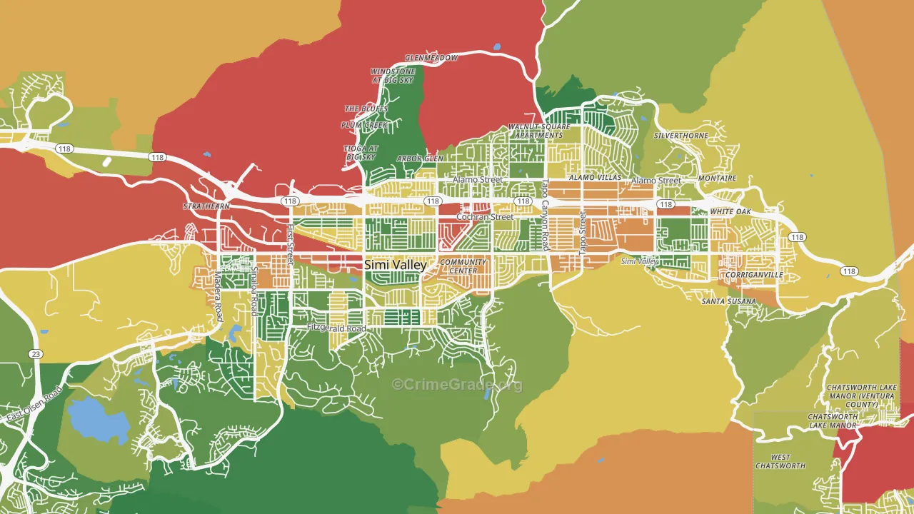 Simi Valley, CA Map of Theft Rates
