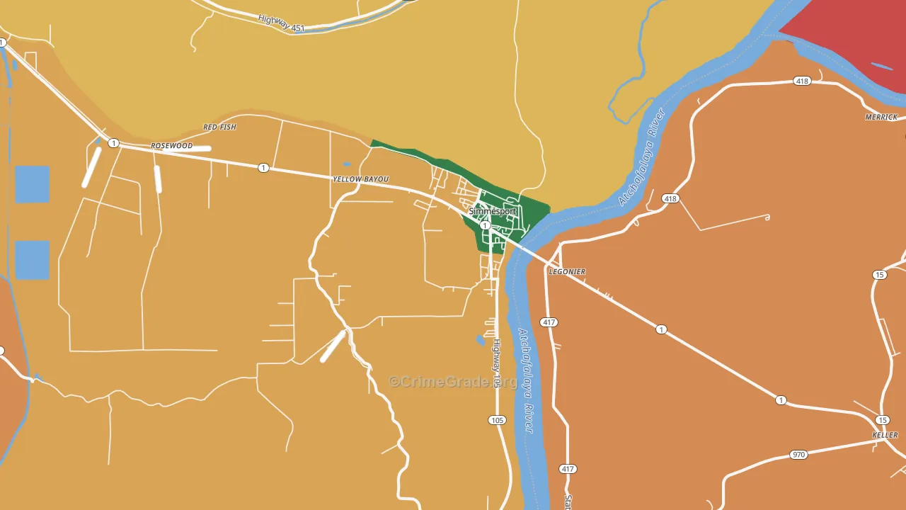 Simmesport, LA Map of Theft Rates