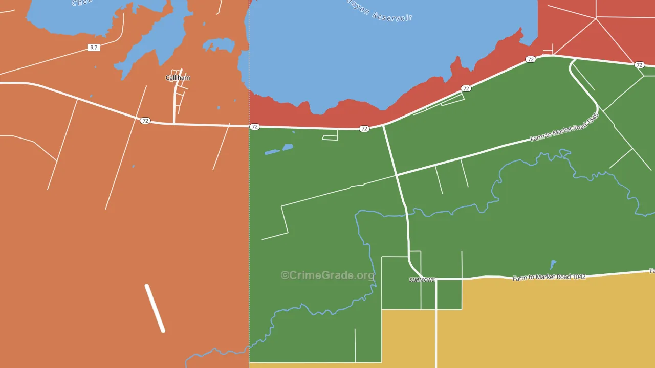 Simmons, TX Map of Theft Rates