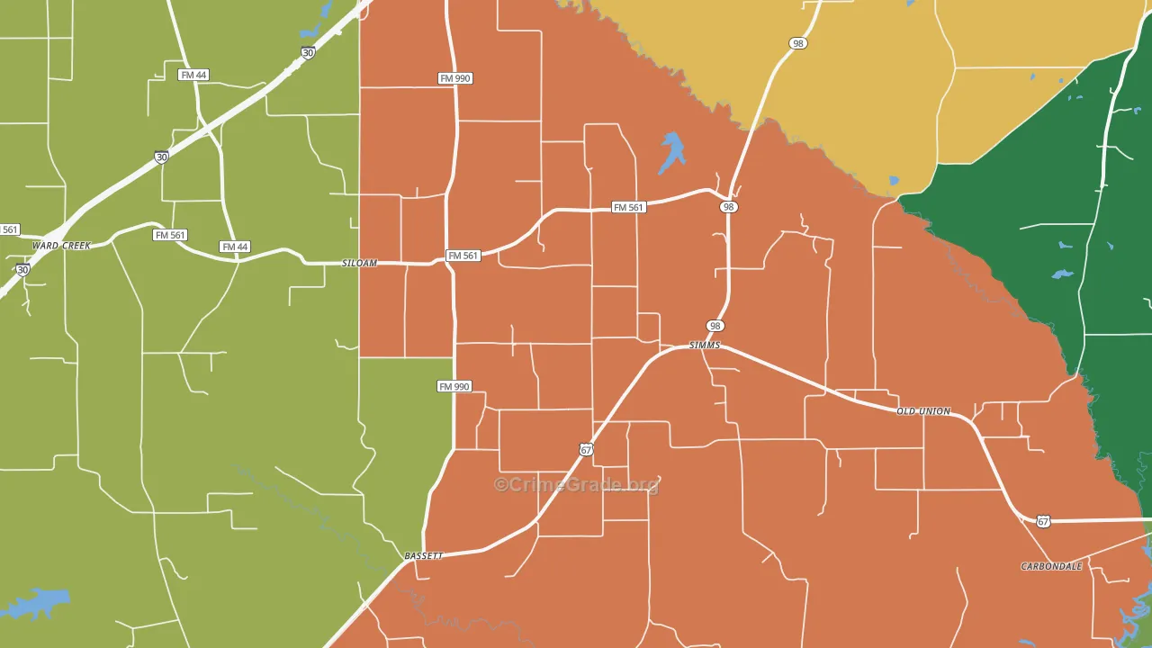 Simms, TX Map of Theft Rates