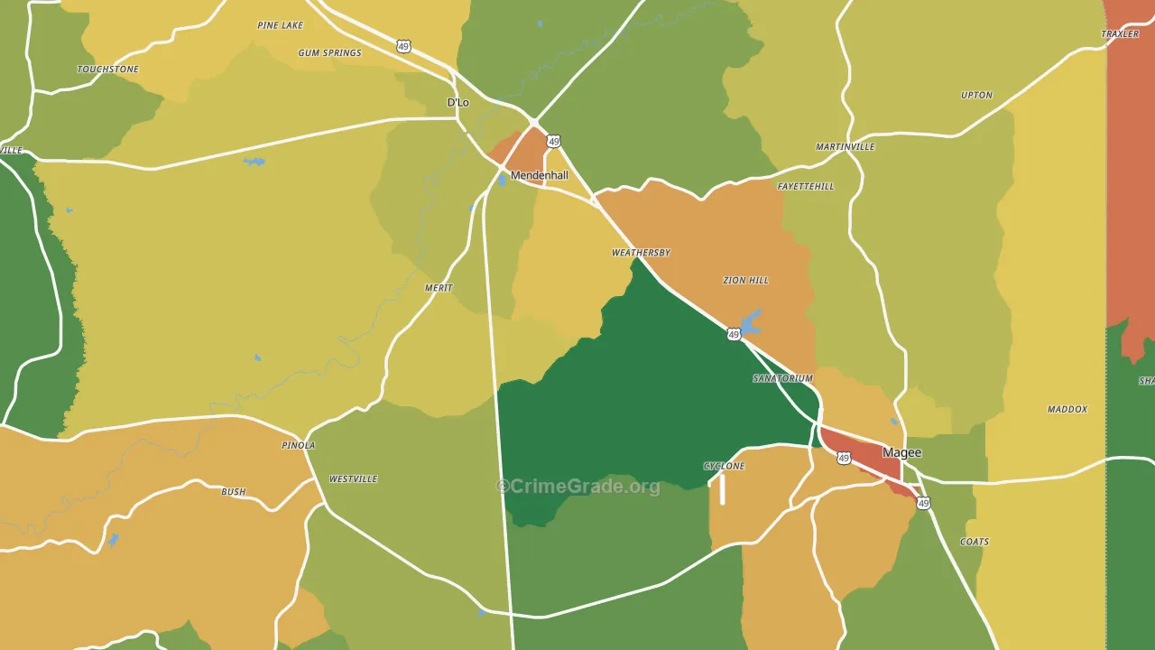 Simpson County, MS Map of Theft Rates