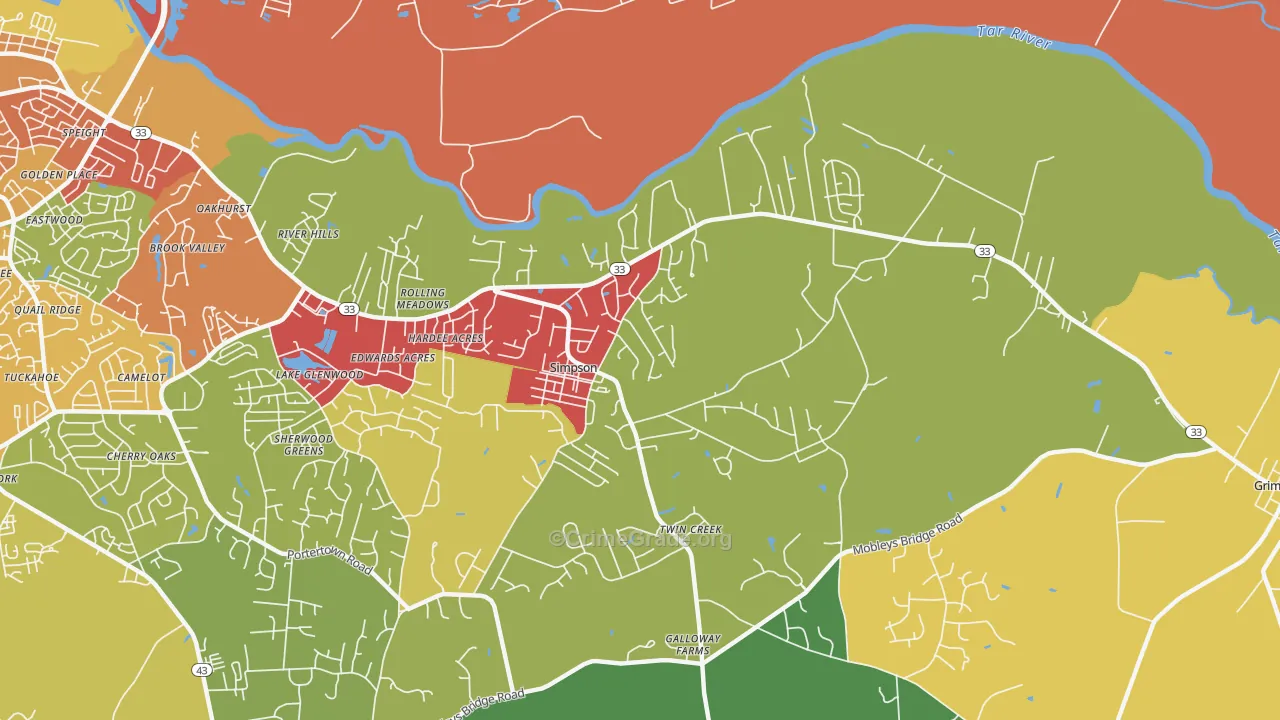 Simpson, NC Map of Theft Rates