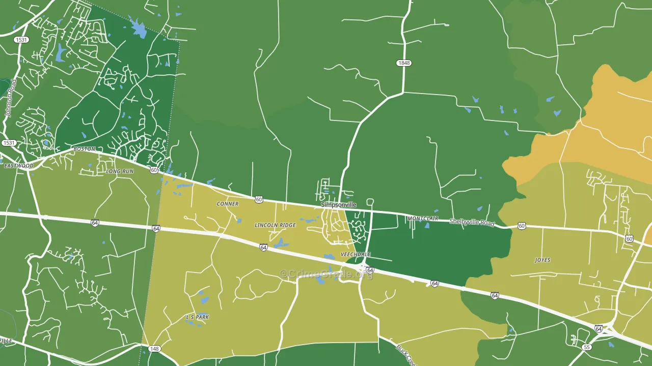 Simpsonville, KY Map of Theft Rates