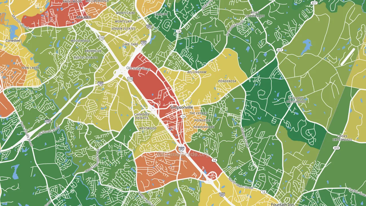 Simpsonville, SC Map of Theft Rates