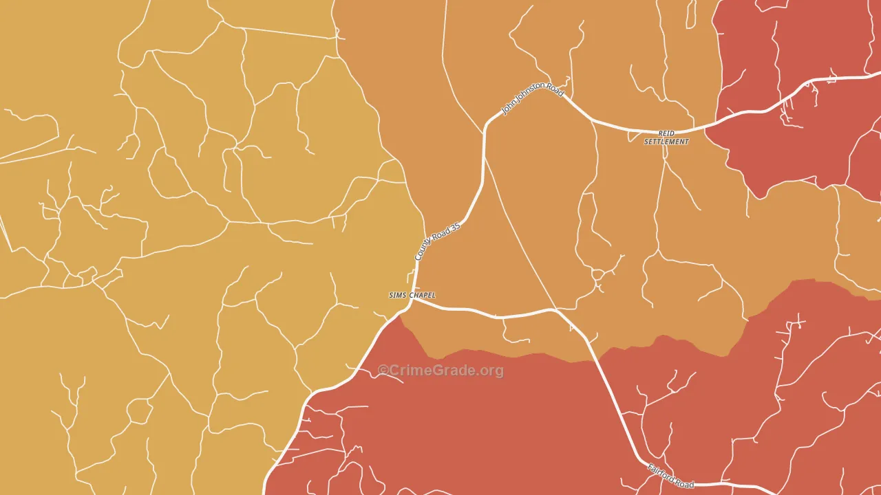 Sims Chapel, AL Map of Theft Rates