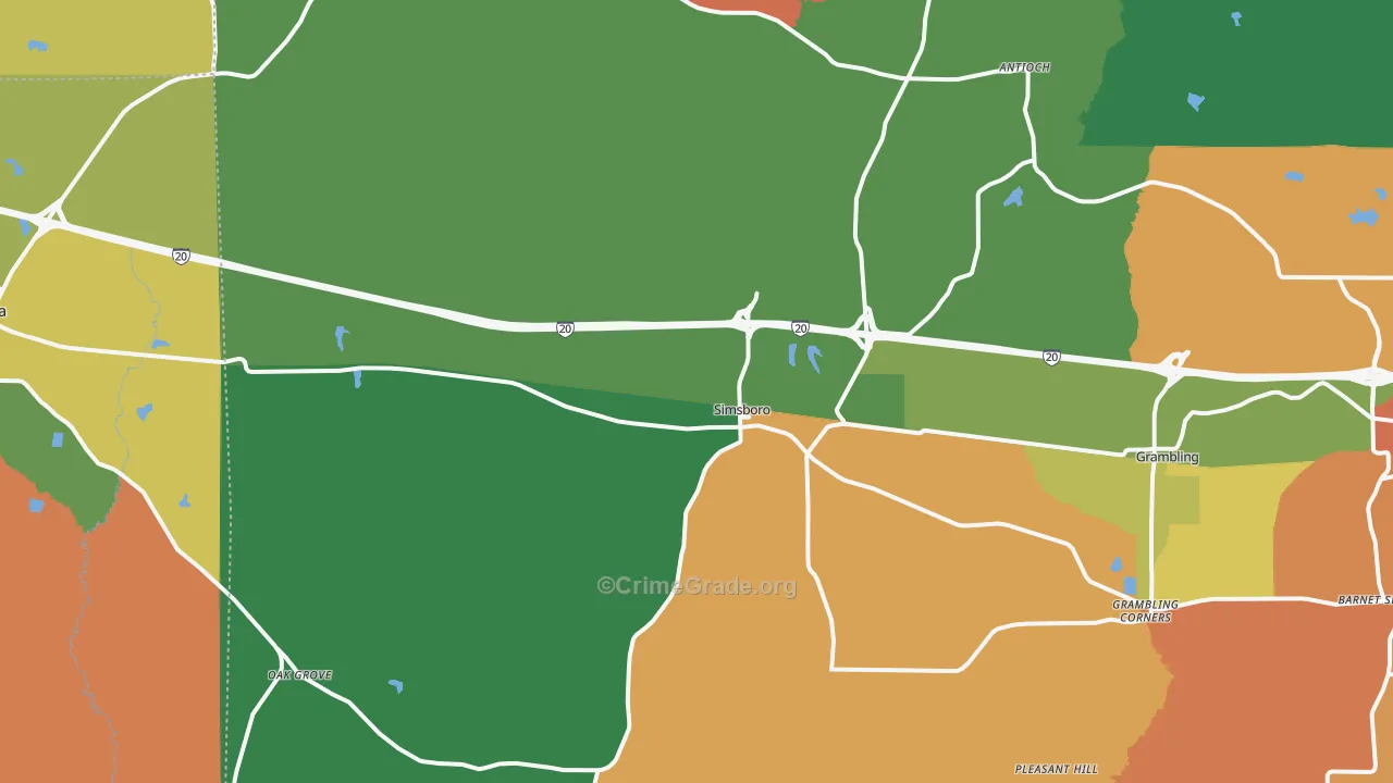 Simsboro, LA Map of Theft Rates