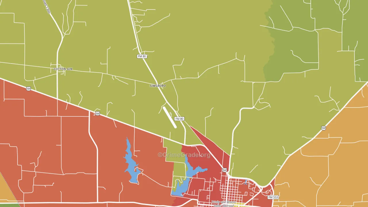 Simsboro, TX Map of Theft Rates