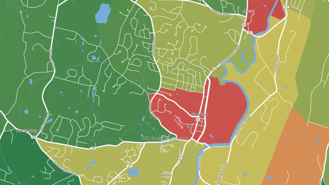 Simsbury Center, CT Map of Theft Rates