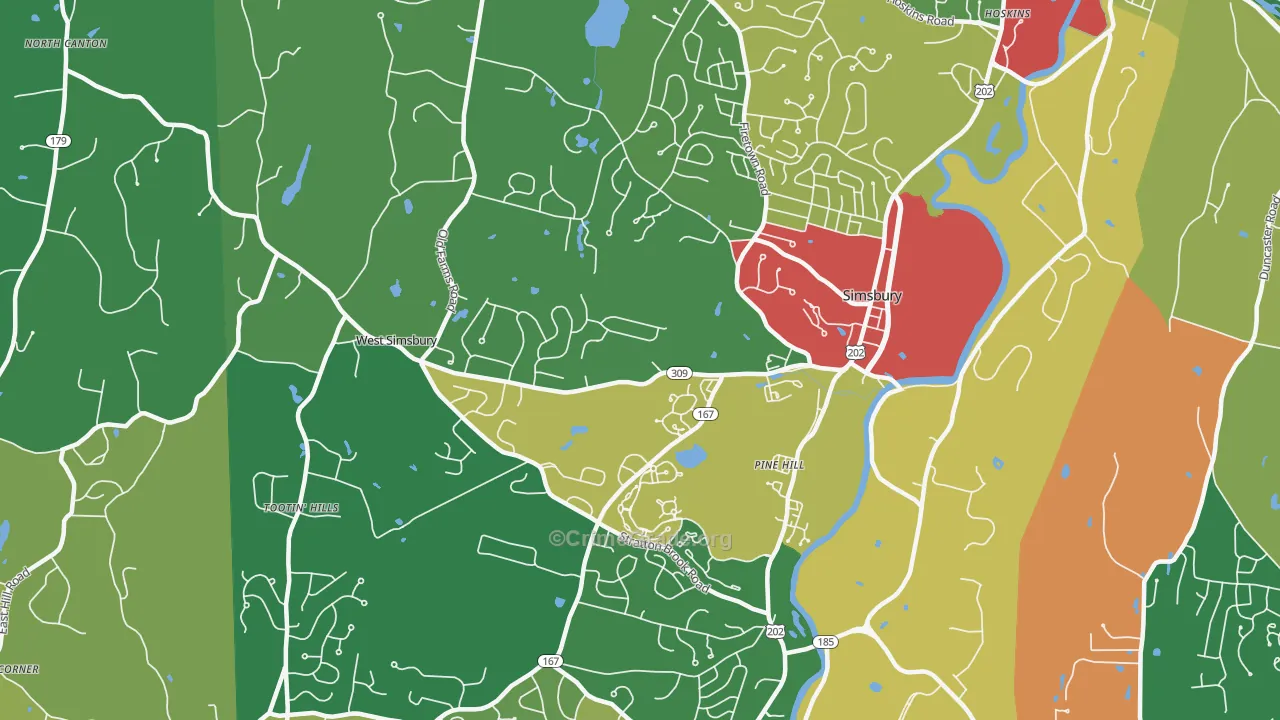 Simsbury, CT Map of Theft Rates