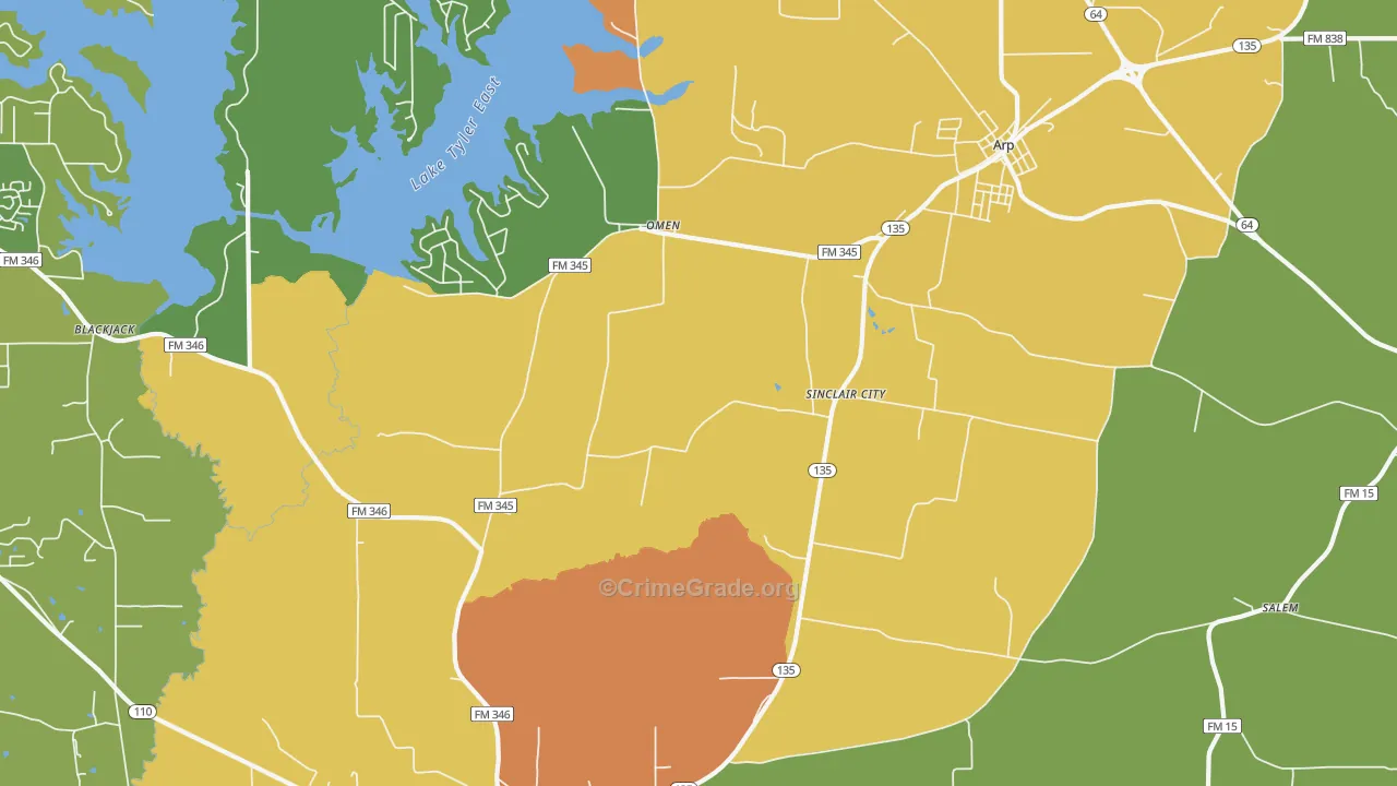 Sinclair City, TX Map of Theft Rates