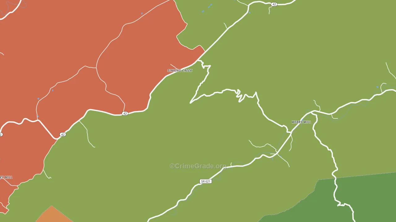 Sinking Creek, VA Map of Theft Rates