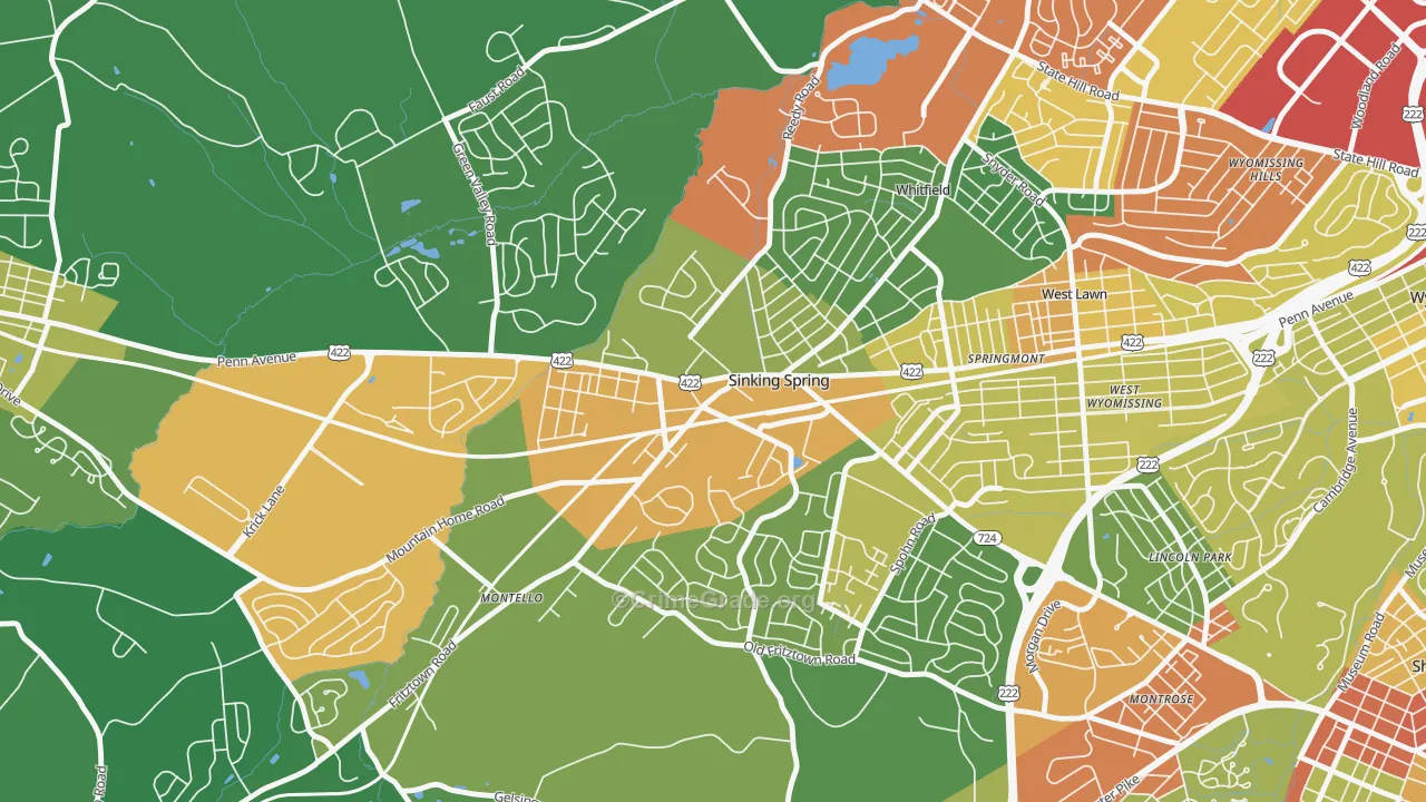 Sinking Spring, PA Map of Theft Rates