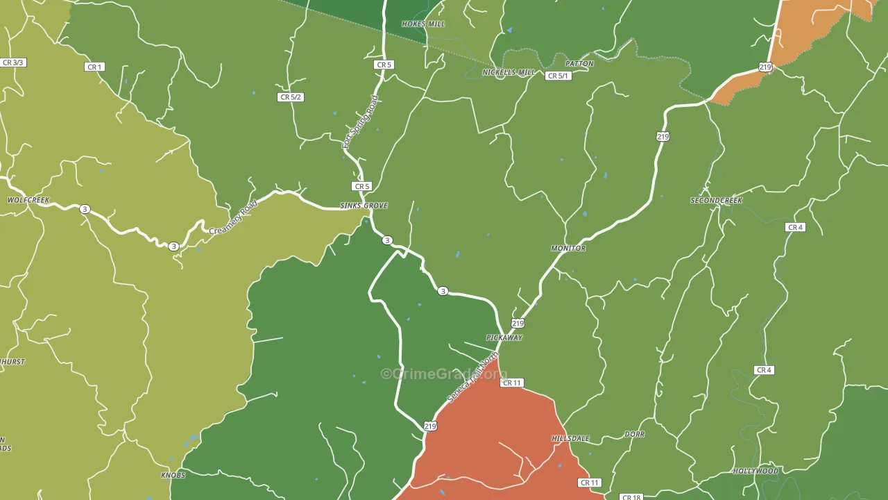 Sinks Grove, WV Map of Theft Rates