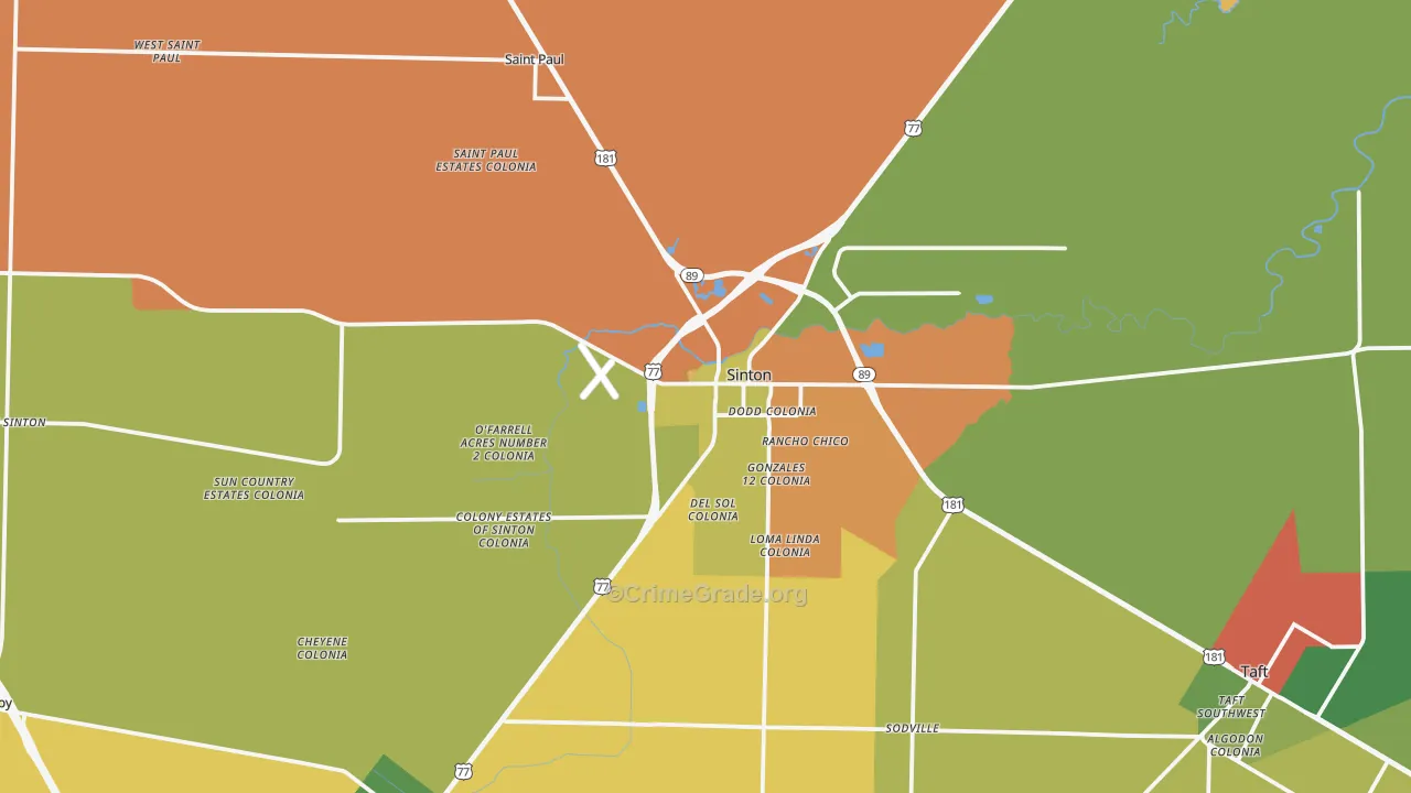 Sinton, TX Map of Theft Rates