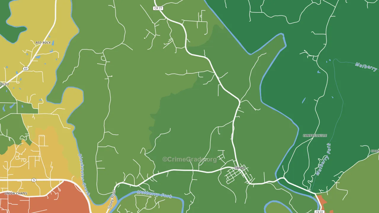 Sipsey, AL Map of Theft Rates