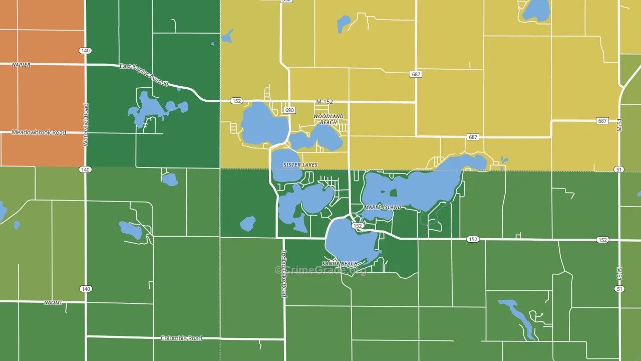 Sister Lakes, MI Map of Theft Rates