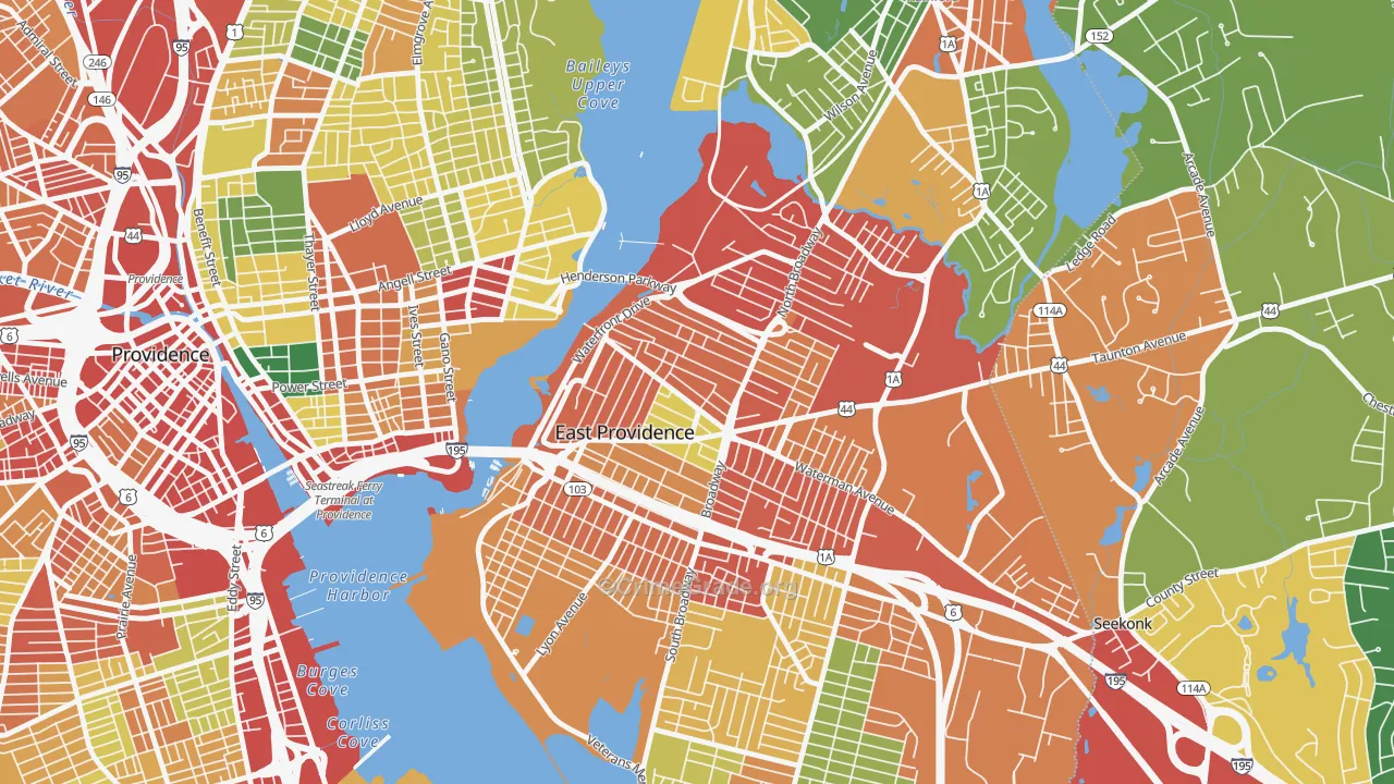 Six Corners, East Providence, RI Map of Theft Rates