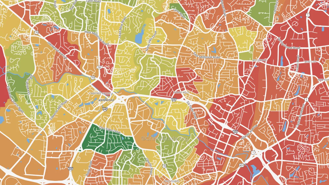 Six Forks, Raleigh, NC Map of Theft Rates