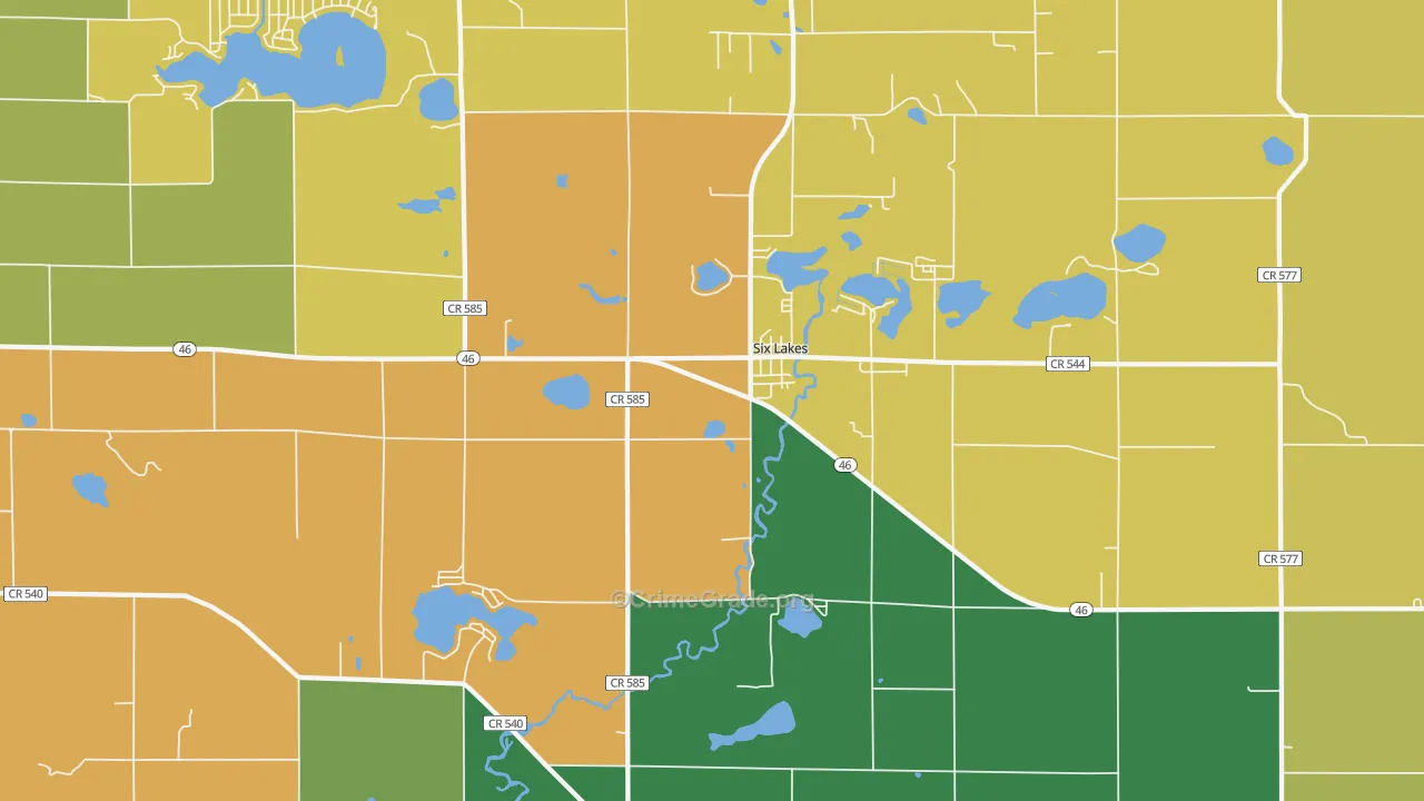 Six Lakes, MI Map of Theft Rates