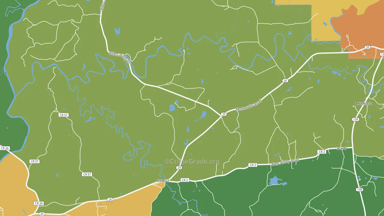 Six Mile, AL Map of Theft Rates