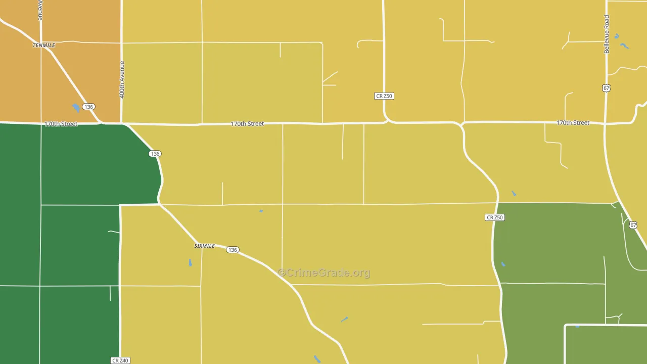 Sixmile, IA Map of Theft Rates