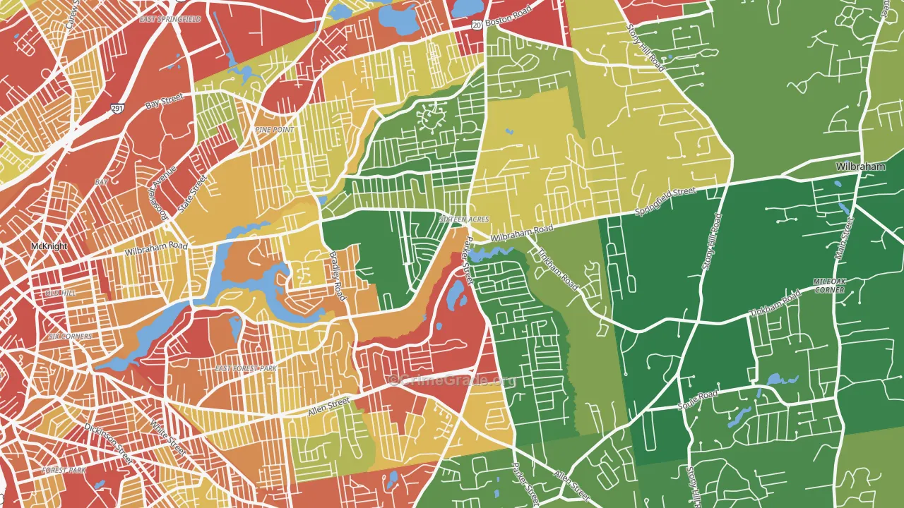 Sixteen Acres, Springfield, MA Map of Theft Rates