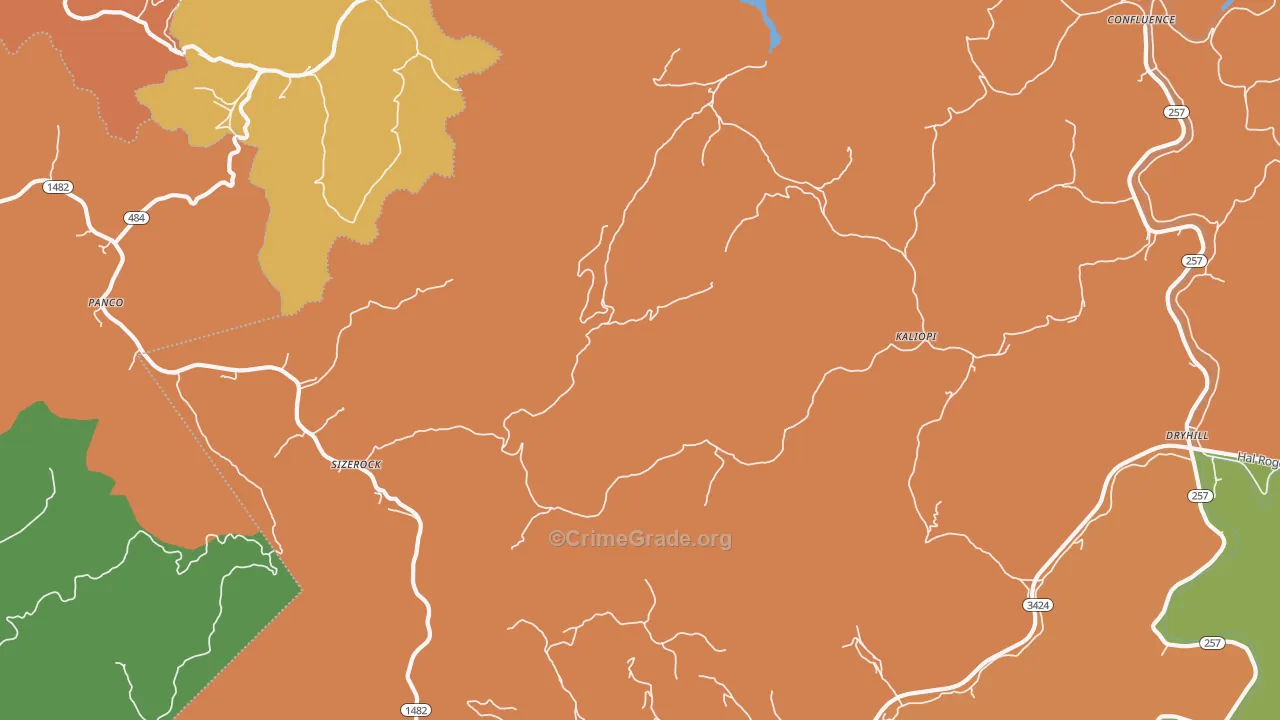 Sizerock, KY Map of Theft Rates