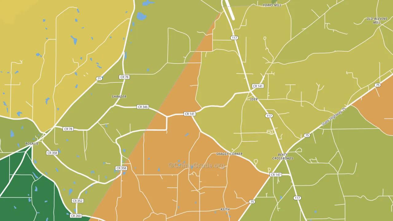 Skaggs Corner, AL Map of Theft Rates