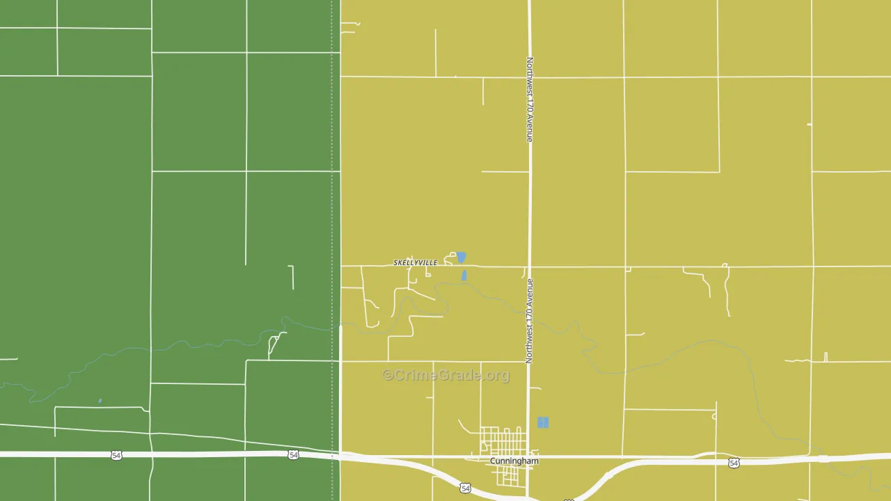 Skellyville, KS Map of Theft Rates