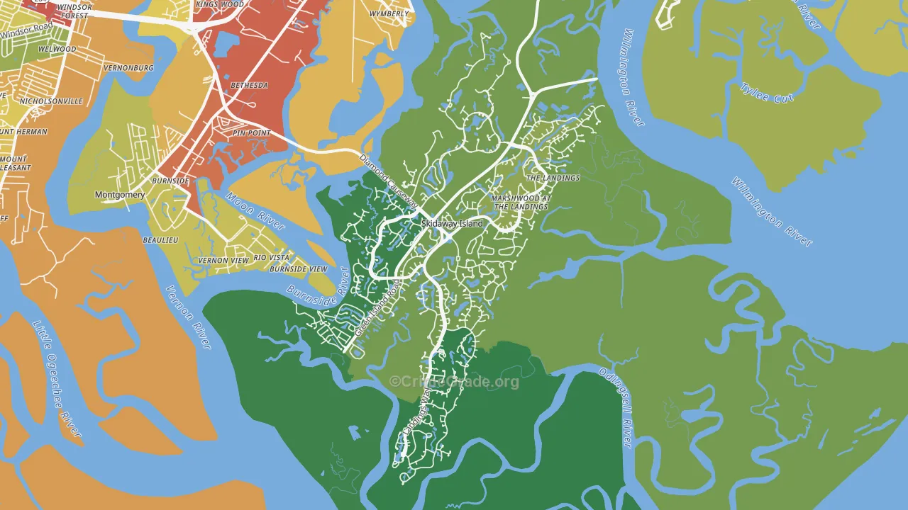 Skidaway Island, GA Map of Theft Rates
